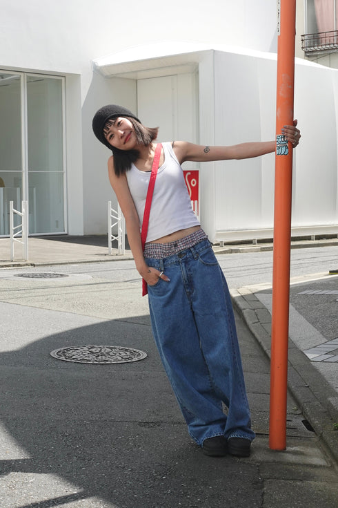 2wayチェックレイヤードデニム